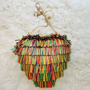 BETSEY JOHNSON Heart Shaped Fringed Cross-Body Clutch Handbag
